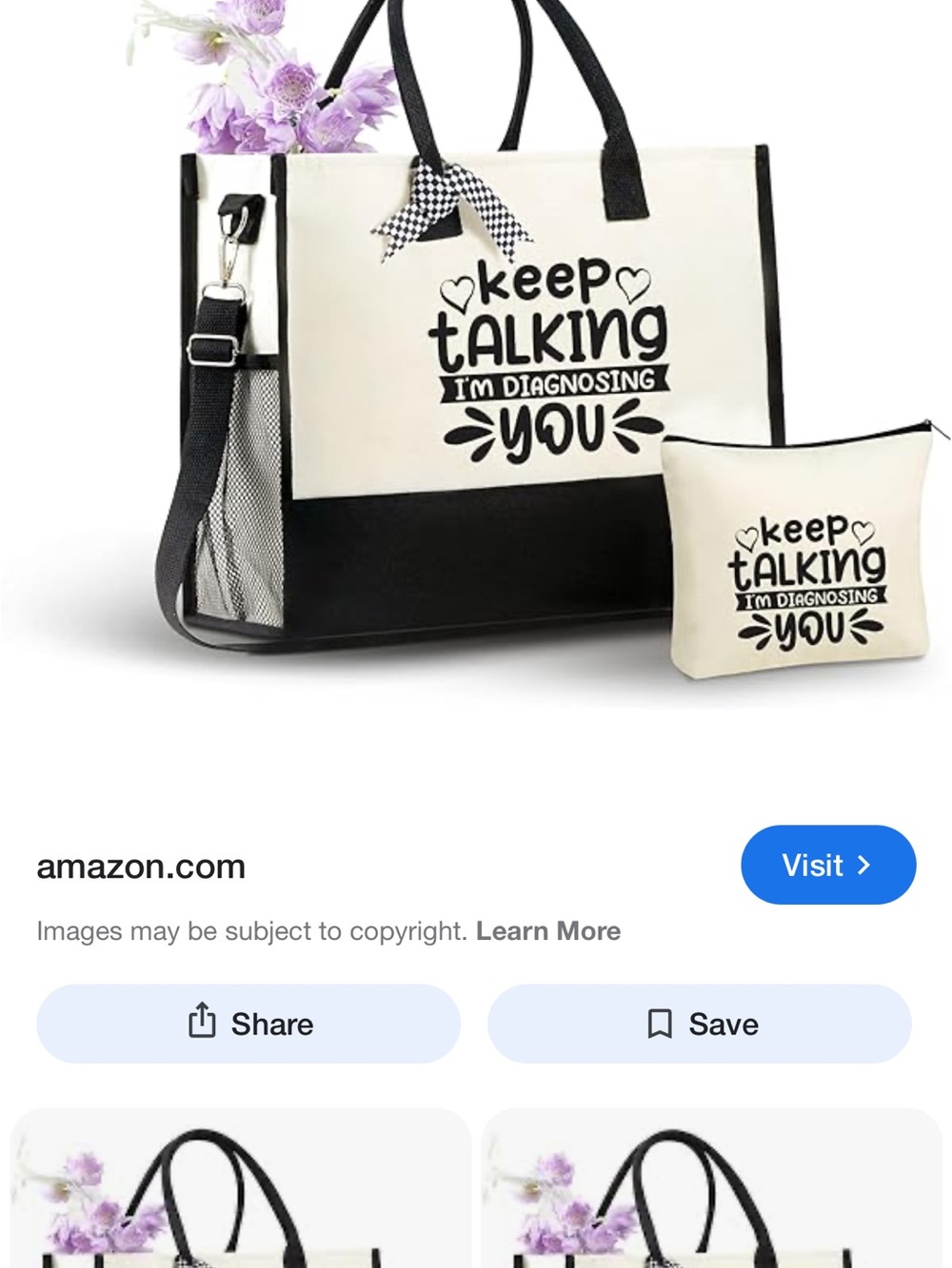 Keep Talking I'm Diagnosing You Canvas Tote Bag - Cream & Black